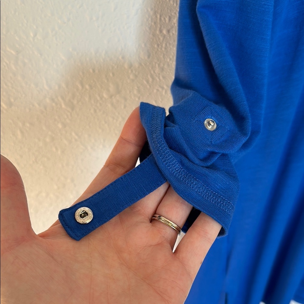Zenergy by Chico’s Royal Blue Relaxed Asymmetrical Tunic Size 1 Equals to Size M - Picture 5 of 11